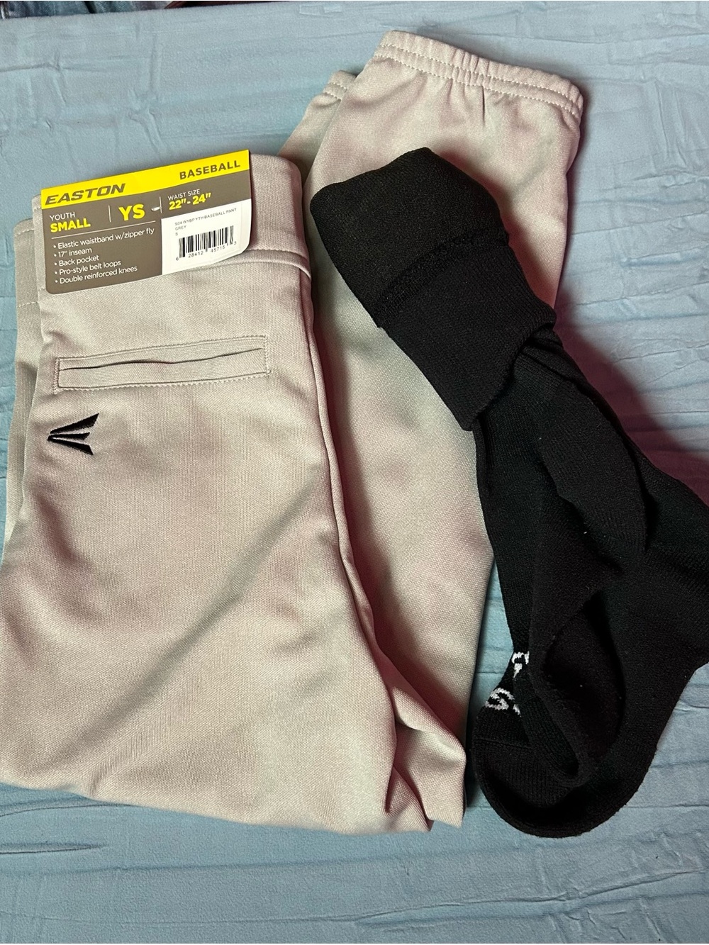 Easton Baseball Pants and Black Athletic Socks - Light Gray
